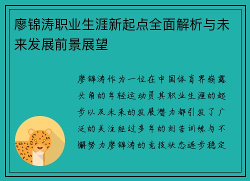 廖锦涛职业生涯新起点全面解析与未来发展前景展望
